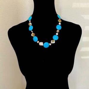 Vintage Donna Dressler 925 Sterling Silver Turquoise & Mother-of-Pearl Necklace